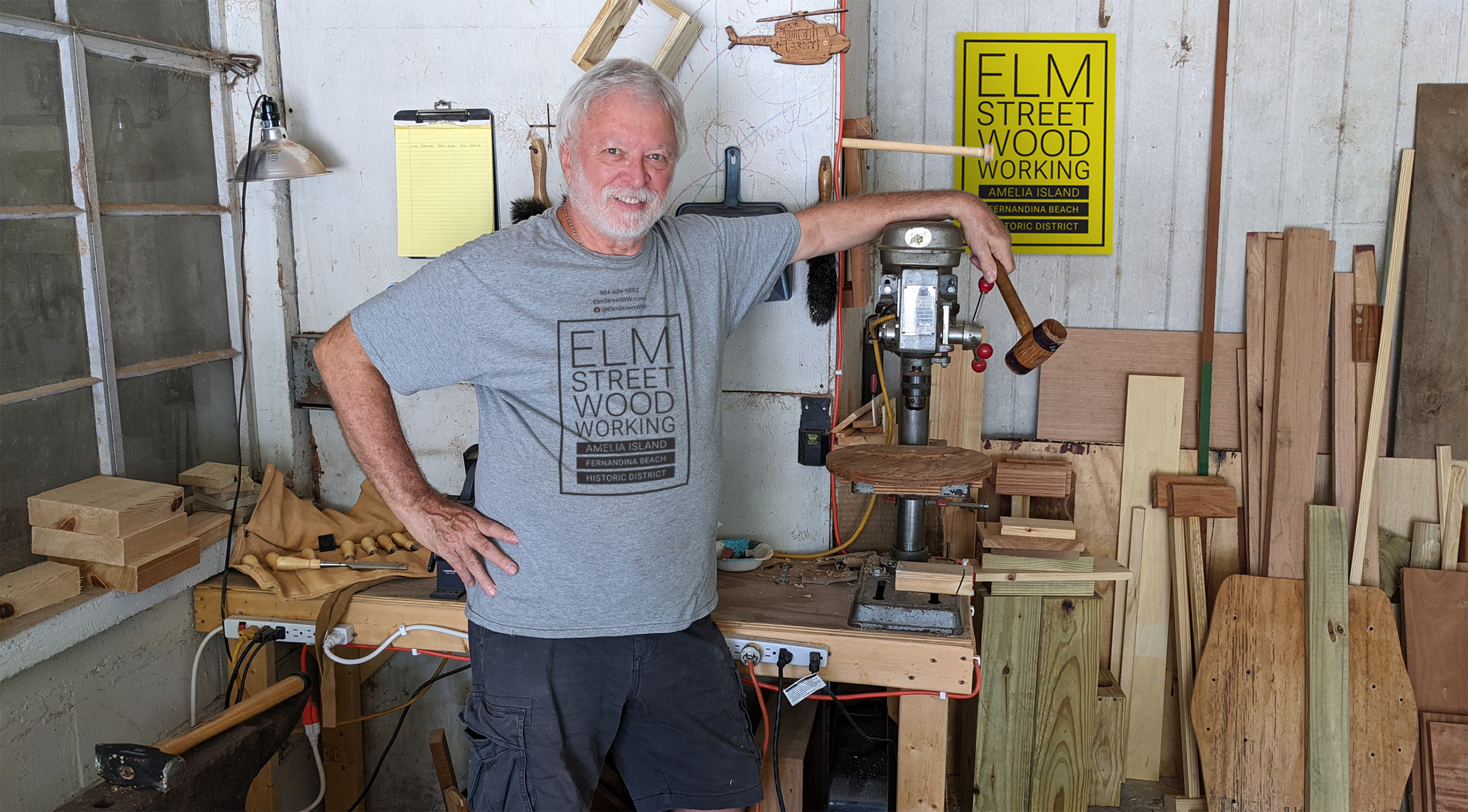 Michael Warren in his Elm Street Woodworking workshop