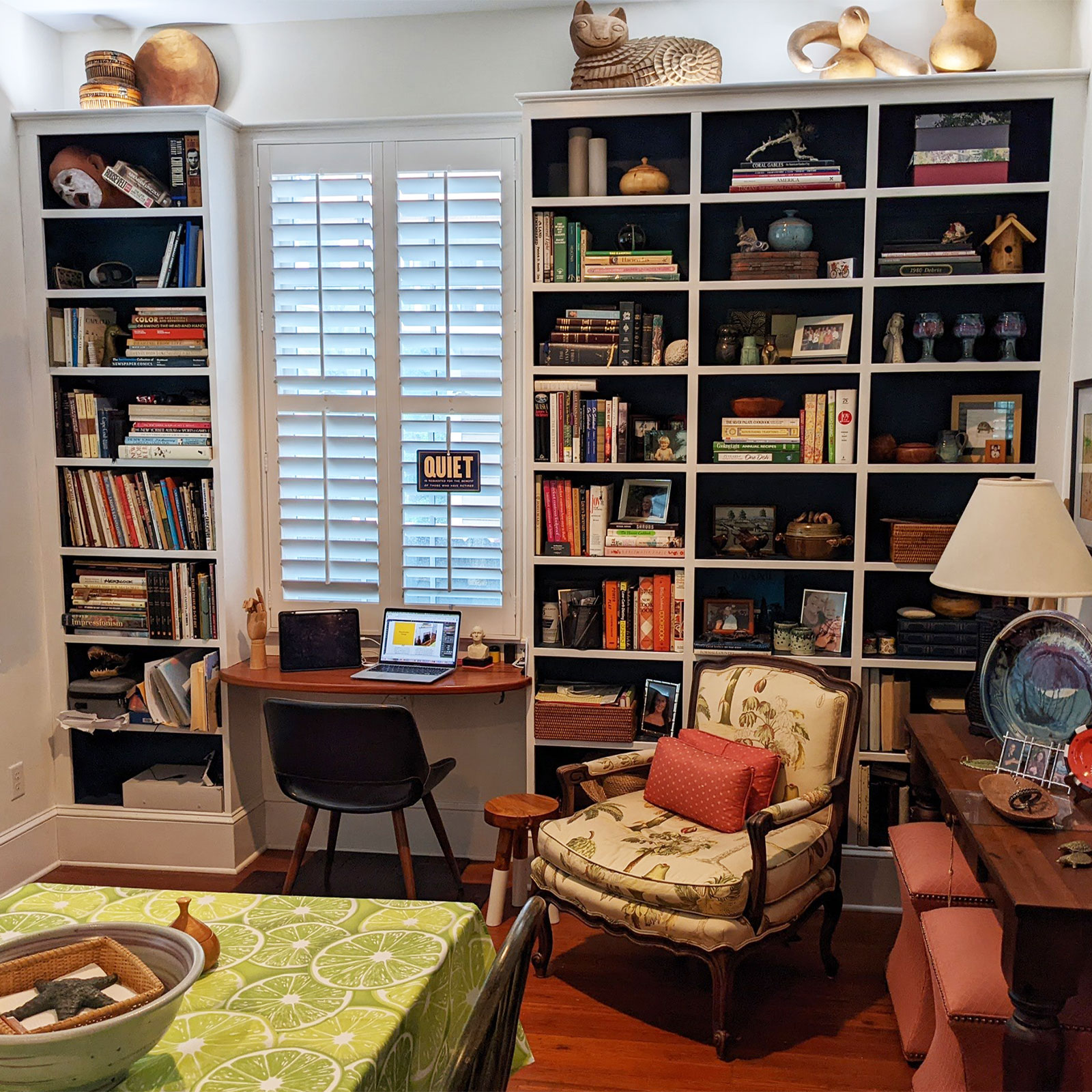 Built-in bookcases and work nook in historic downtown home